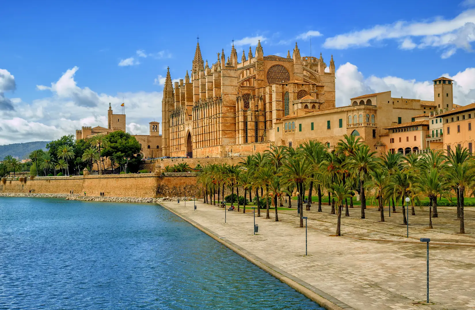 Blick auf die gotische mittelalterliche Kathedrale La Seu von Palma de Mallorca in Spanien